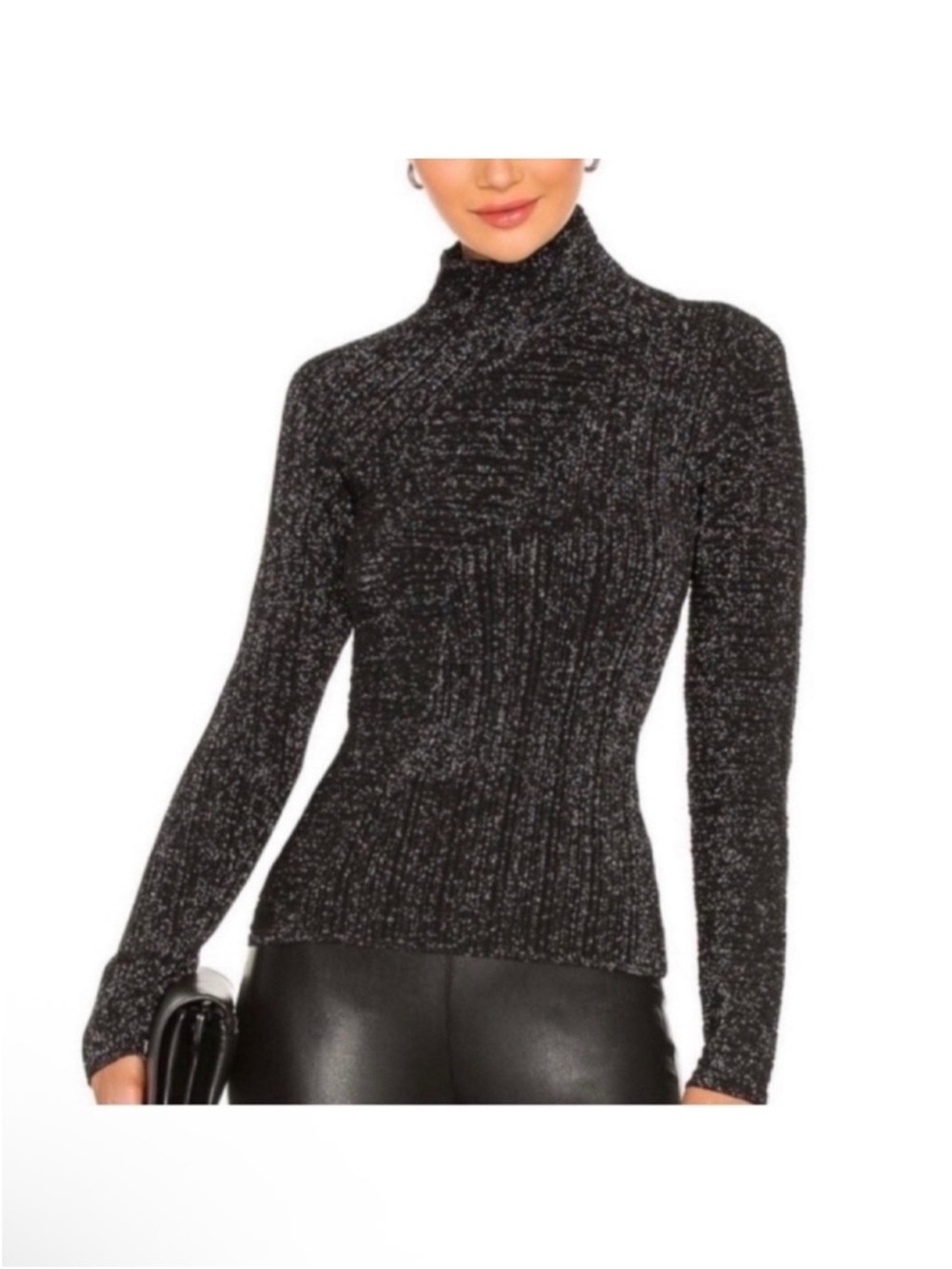 Rag & Bone Mae Lurex Turtleneck Sweater Sz XXS Black Silver Metallic Sparkle